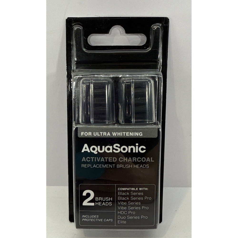 Aquasonic✨2 Pack Activated Charcoal Replacement Brush Heads✨For Ultra Whitening